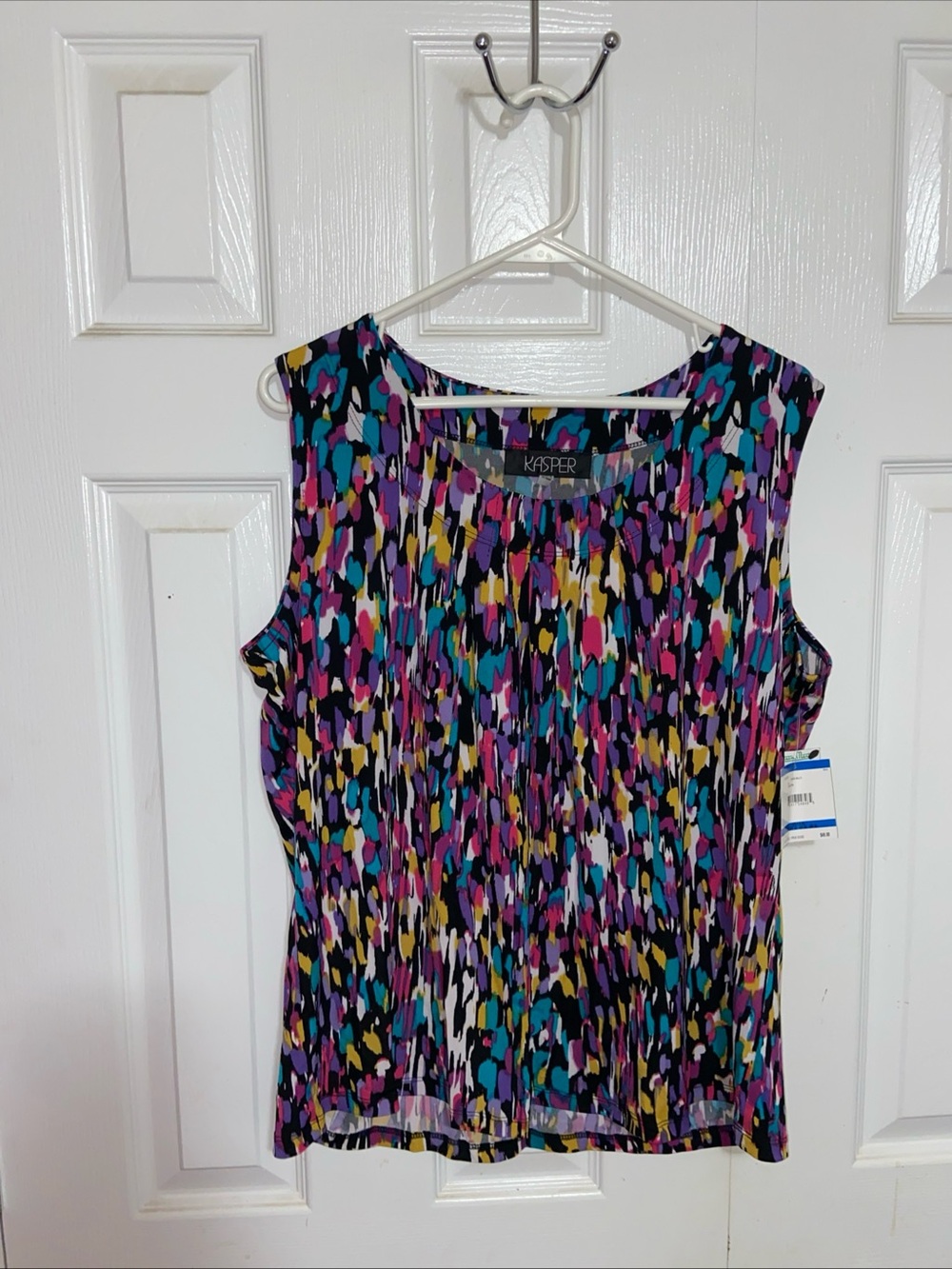 Kasper Multicolor Sleeveless Abstract Print Top — Blue, Purple, Pink